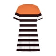 thumbnail image 4 of Offres des Fêtes Iumwxz Robe à Col Rond à Manches Courtes pour Femmes Tendance Ligne A Décontractée Plissée Robe Courte Robes à Imprimé Rayé Robes Midi pour Femmes Robe Douce et Confortable pour Costume, 4 of 6