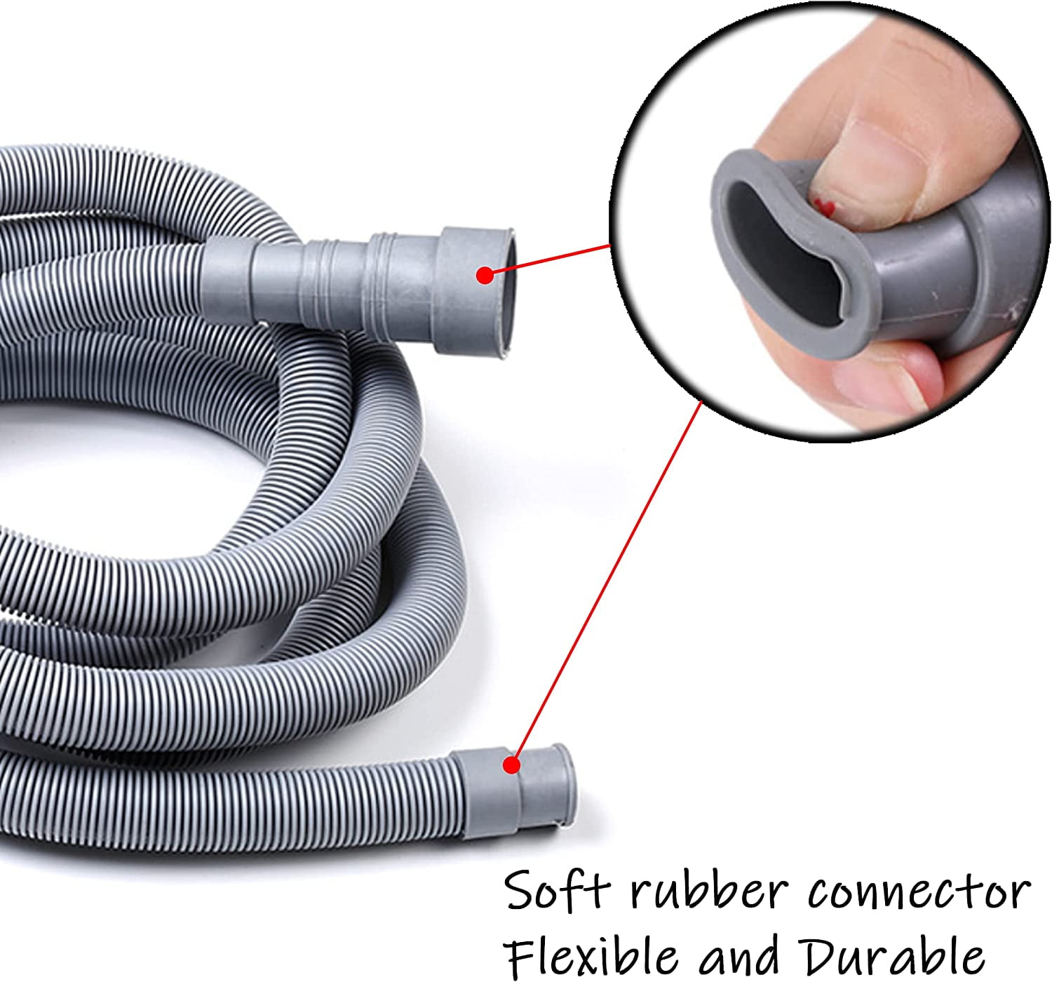 HLMOptimo 23 Feet Universal Washing Machine Drain Hose Flexible Dishwasher Drain Hose Extension Kits Corrugated Washer Hose w/ 1 Adapter 4 Clamps 1 U-Bend Holder