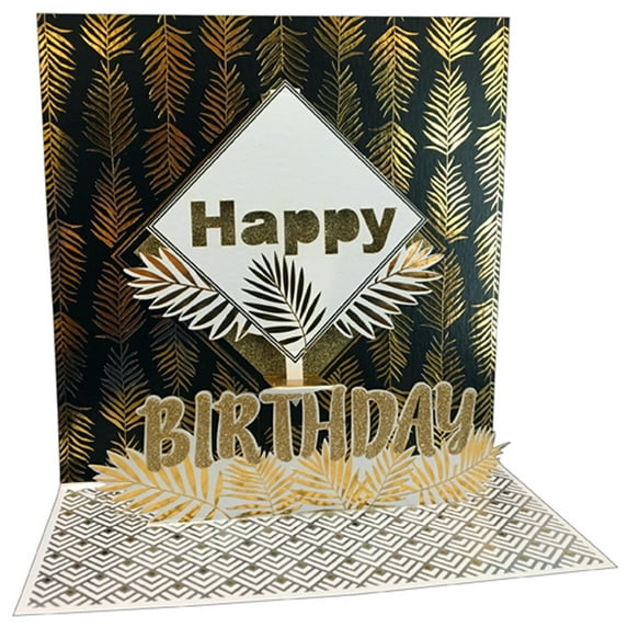 Pictura Gold Foil and Gold Glitter Palm Leaves : White Diamond Banner 3D Pop Up Keepsake Birthday Card