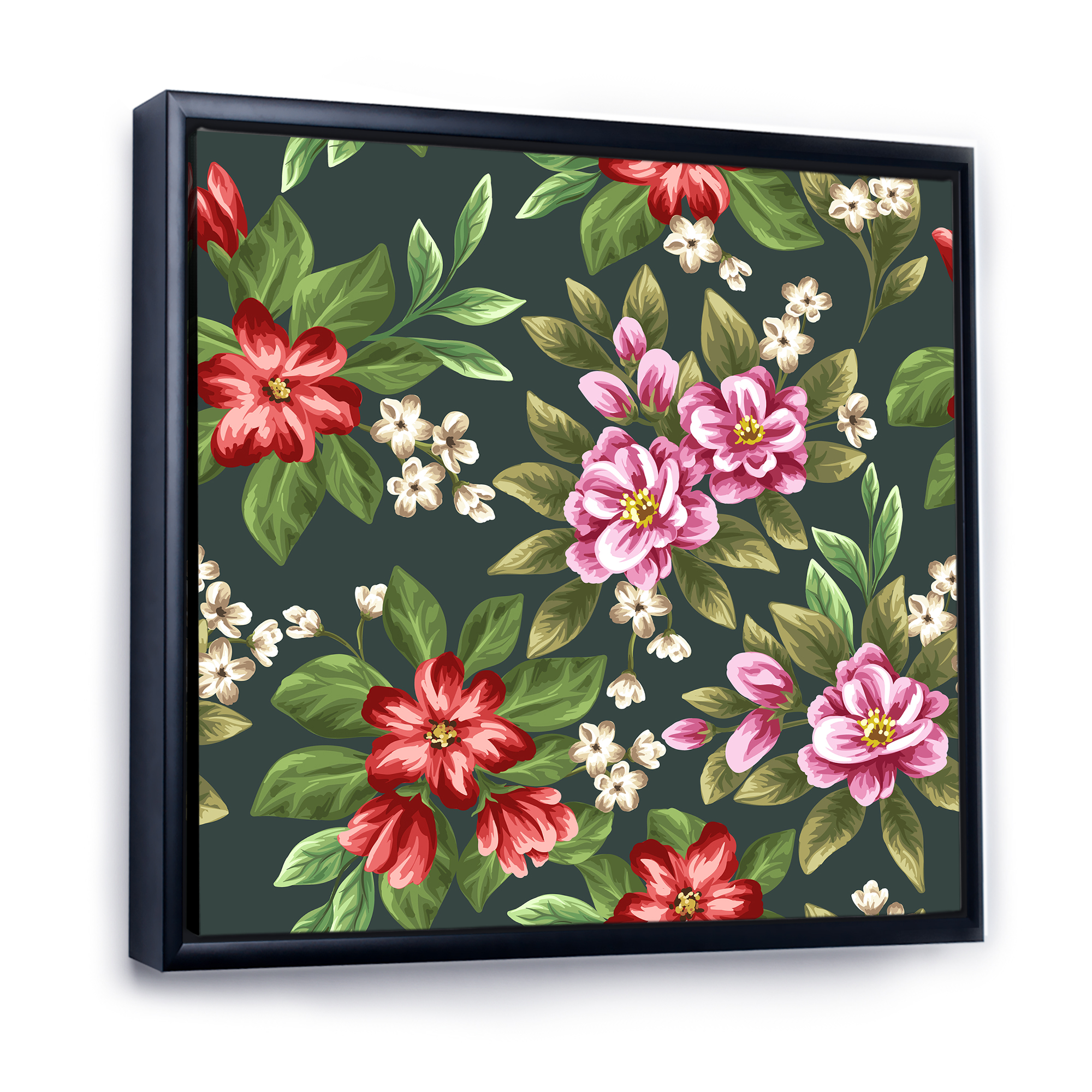 Designart 'Vintage Red and Pink Wildflowers I' Traditional Framed Canvas Wall Art Print