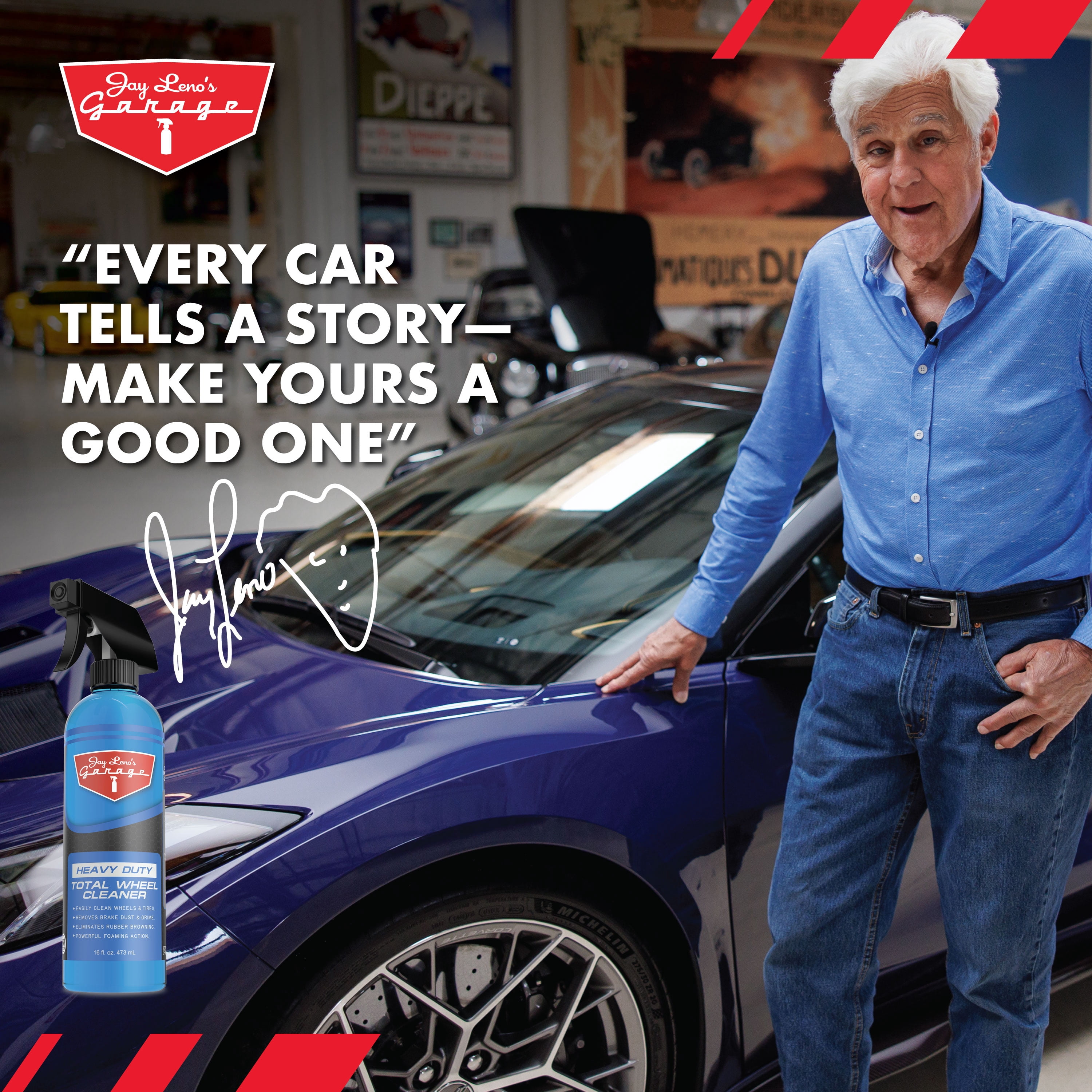 Jay Leno's Garage Total Wheel Cleaner (16 oz) – Powerful Dual-Action Wheel & Tire Cleaner, Removes Brake Dust, Old Dressing & Grime