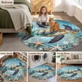 thumbnail image 5 of Round Rugs 7Ft, Coastal Sea Turtle Round Area Rug Washable Indoor Throw Carpet, Vintage Teal Nautical Beach Botanical Large Non Slip Circle Rug for Dining Room Playroom Home Decor Aesthetic, 5 of 8