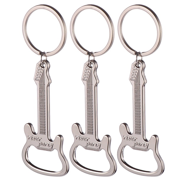3 abridores de botellas de cerveza creativos, llavero de metal con forma de guitarra (plata)