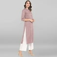 thumbnail image 5 of Janasya Indian Collared Neck 3/4 Sleeve Solid Wine Cotton Kurta For Women, 5 of 8