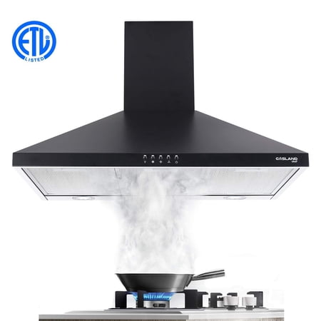 Gasland Chef PR30BP 30" Wall Mount Stainless Steel Range Hood in Black, Push