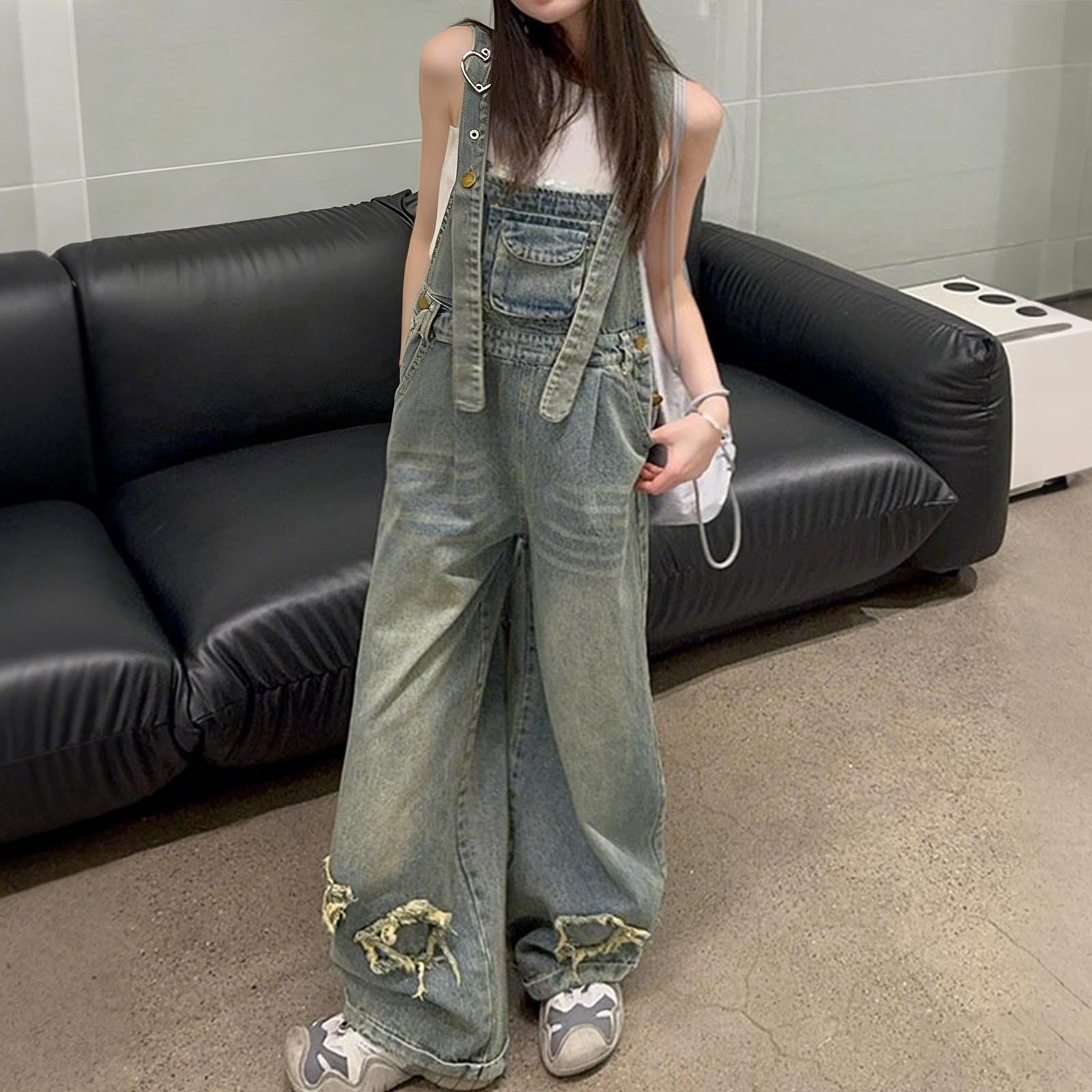 MEZZALL Bodysuits Stylish Denim Overalls Jumpsuit For Girls Fashion Fall Long Sleeve Romper One-Piece Square Collar Trendy Back To School Onesie