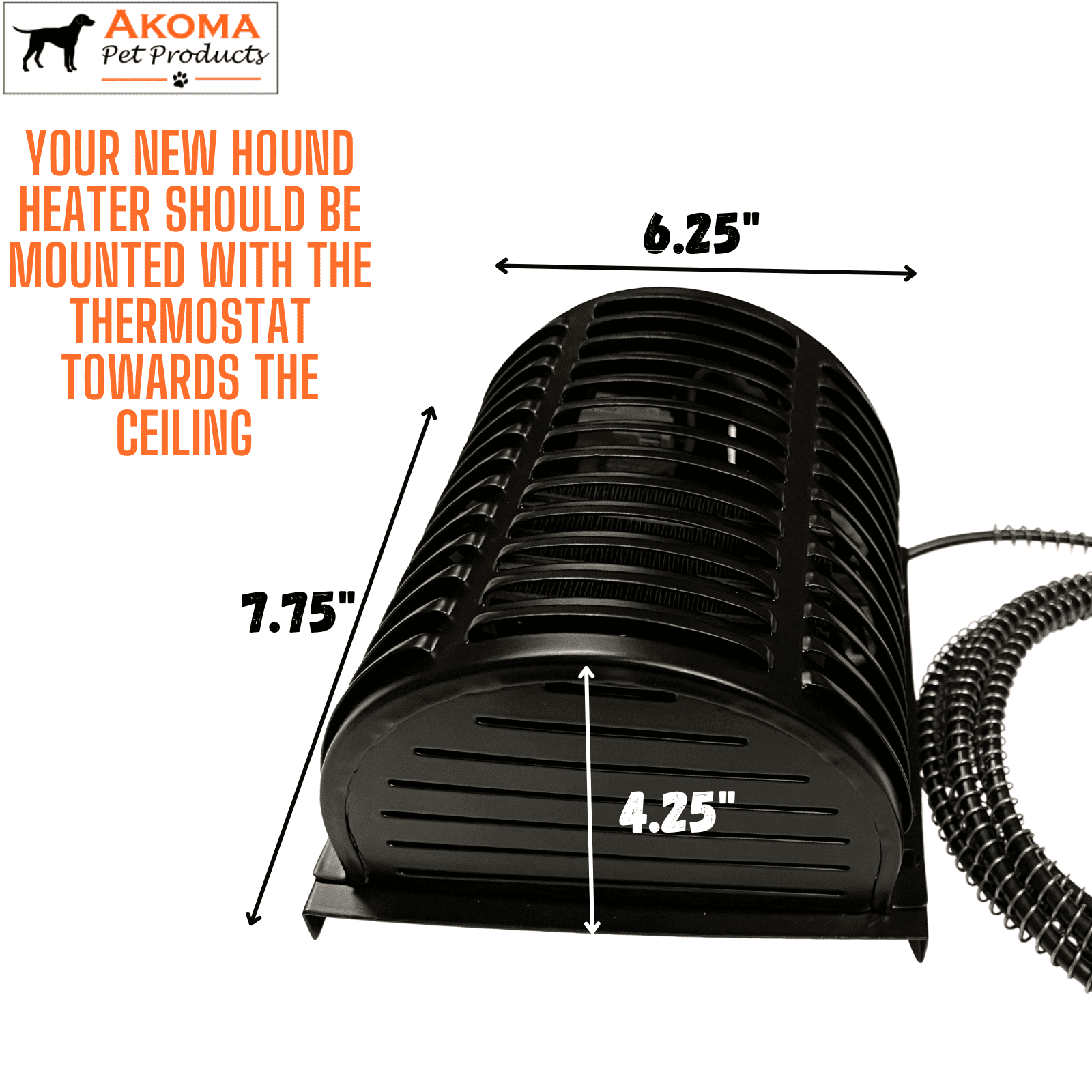 Hound Heater by Akoma Pet Products | 400w Dog House Furnace with 10-Foot Cord | Installs in Minutes | Safe - Dry Heat | Won't Burn Pets