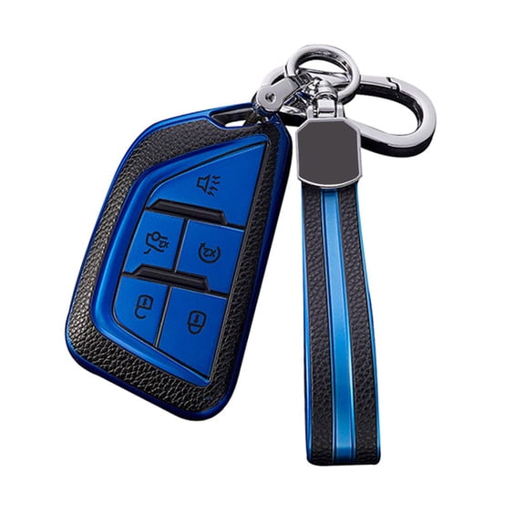 leather keychain Key fob cover for Cadillac 2020 2021 2022 ATS CT5 CT6 XT4 XT5 XTS XT6 accessories 5 Buttons key (blue)