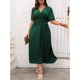 thumbnail image 4 of Plus Size Womens Dark Green Solid V-Neck Wrap Short Sleeve Maxi Dress, 4 of 6