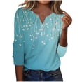 thumbnail image 2 of Jsaierl 3/4 Sleeve Womens Tops Plus Size Button Up V Neck Shirts Retro Print Ladies Blouses Going Out Retro T-shirts Top S-3XL, 2 of 6