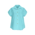 thumbnail image 7 of ClodeEU Womens Linen Button Up Short Sleeve Shirt ,Summer Casual Lapel Collared Shirts Sky Blue,Womens Plus XL, 7 of 7