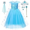 thumbnail image 1 of Disfraz de princesa ITVTI para niña pequeña, Halloween, azul, 5-6 años, 1 of 6