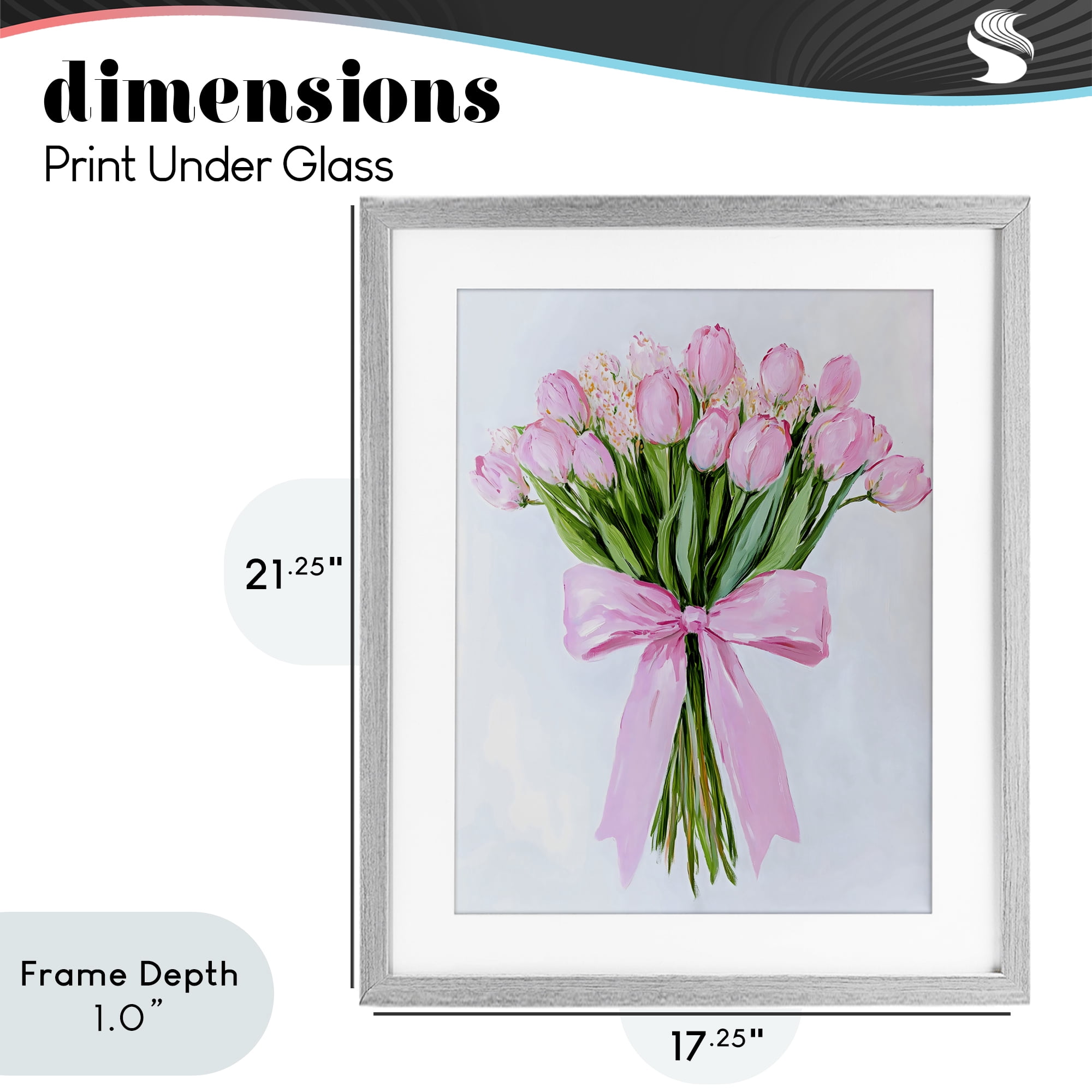 Stupell Industries Soft Pink Tulips with Ribbon Gray Framed Print Under Glass, design by The Prints Vibe