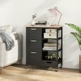 thumbnail image 2 of Gymax Kitchen Island Cart on Wheels Rolling Utility Cart w/ Rubber Wood Top & 3 Storage Drawers Black, 2 of 10