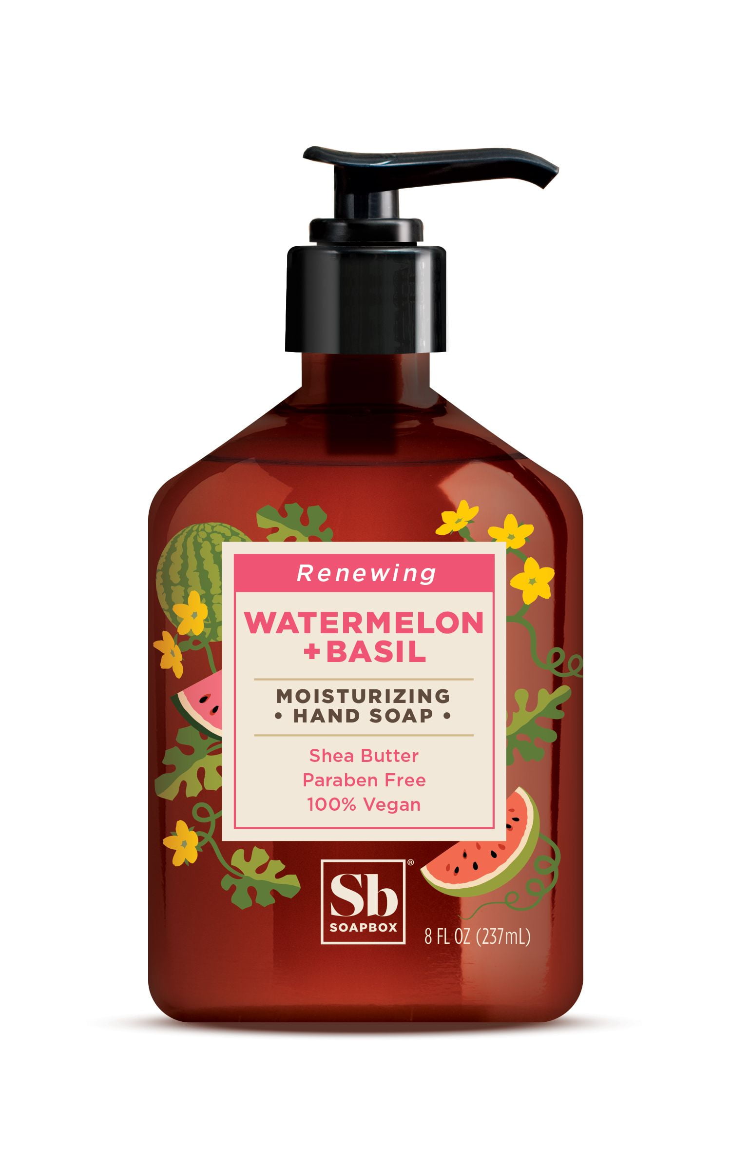 Soapbox, Moisturizing Liquid Hand Soap, Skin Renewing, Watermelon & Basil, 8oz