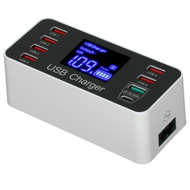 Desktop Charging Station, 40W USB Phone Charger LCD Digital Display Design Compact Wide Applicability For Office For Outdoor For Traveling EU Plug 100-240V,US Plug 100-240V,UK