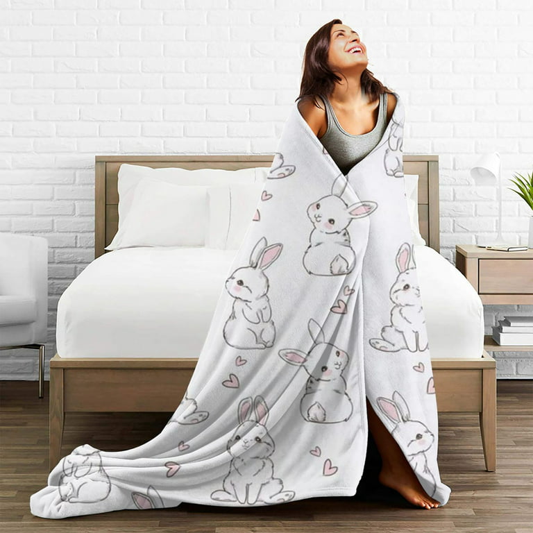 Cute Rabbit Flannel Blanket Fuzzy Warm Soft Bunny Throw Blanket All Seasons  Blanket Gift for Kids Adult 50x40 