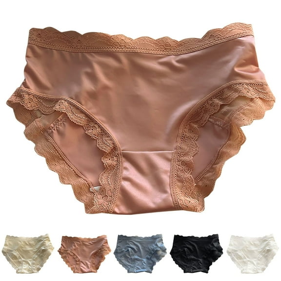 Elainilye Fashion Ladies Underwear Panties Breathable Comfortable Soft and Sexy Lace Satin Underwear Briefs Panties,Beige