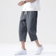 thumbnail image 4 of YUHAOTIN Joggers for Men Green Big and Tall Joggers for Men Men's Linen Capri Pants Lightweight Loose 3/4 Shorts Drawstring Elastic Waist Baggy Wide Leg Casual Beach Yoga Trousers, 4 of 9