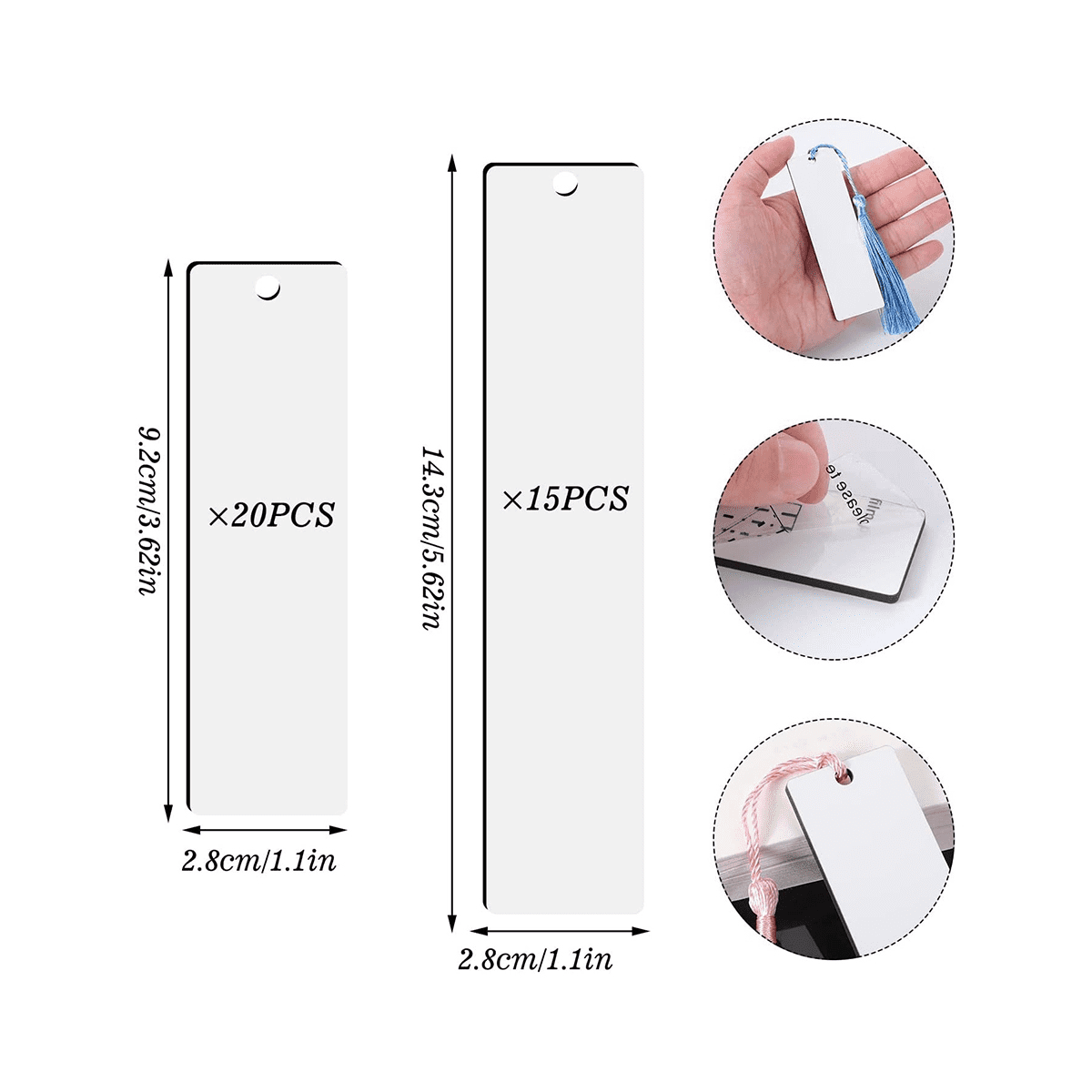 30 Pcs Sublimation Bookmark Blank 5.9X1.5 X0.65mm Heat Transfer Aluminum  Metal Bookmarks Bulk DIY Bookmarks with Hole and Colorful Tassels for