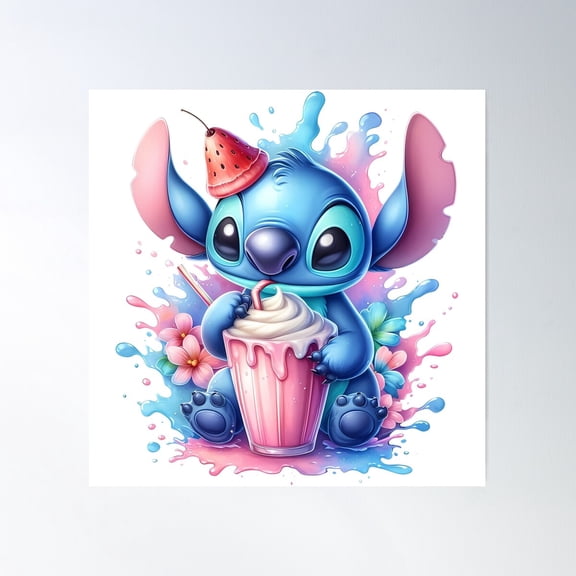 Stitch Milkshake Poster Wall Art, Modern Wall Decor For Living Room Bedroom, 24x24 UNFRAMED