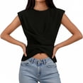 thumbnail image 4 of Favoffer Women's Strap Hem T-Shirts Round Neck Short Sleeve Slim Fit Casual Tops Knit Blouses Versatile Tees for Summer Outings Errands Streetwear Daily, 4 of 6