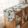 thumbnail image 4 of Spring Magnolia Blossom Table Runner Linen Burlap Table Runner 72 Inches Long White Flowers Leaves Plants Country Dresser Scarves for Kitchen Island Coffee Dining Room Party Holiday Decor 18"x72", 4 of 8