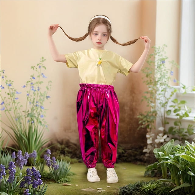Girls Straight Leg Dance Pants Stretch Performance Trousers for Childrens Stage Show