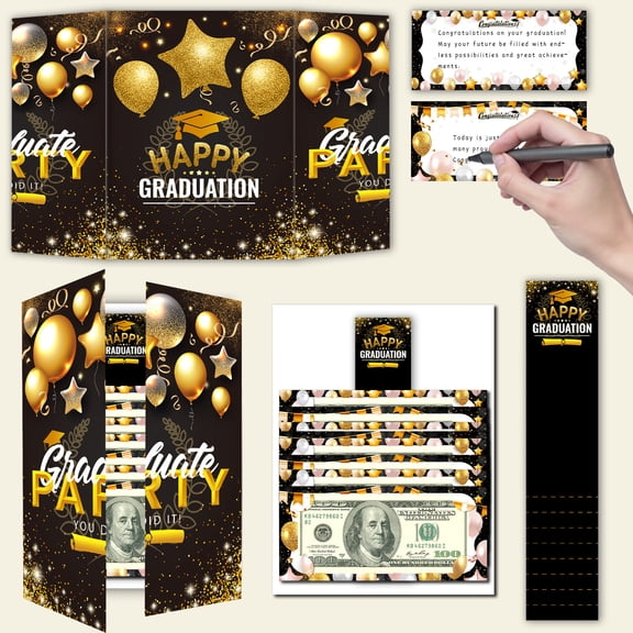 Graduation Surprise Money Pull Out Card Kit, DIY Graduation Greeting Card with Cash Holder, Double Sided Tape,Graduation Gift Card for 2026 Grads, Graduation Party Supplies, Handwritten Blessing Card
