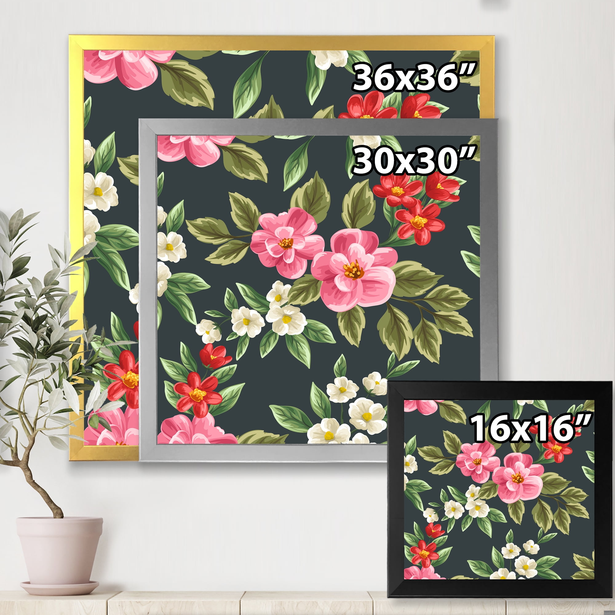 Designart 'Vintage Red and Pink Wildflowers II' Traditional Framed Art Print