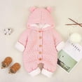 thumbnail image 2 of Besolor Newborn Baby Girl Boy Fleece Hooded Romper Toddler Kids Warm Plush Long Sleeve Knit Sweater Jumpsuit Winter Outwear, 2 of 3