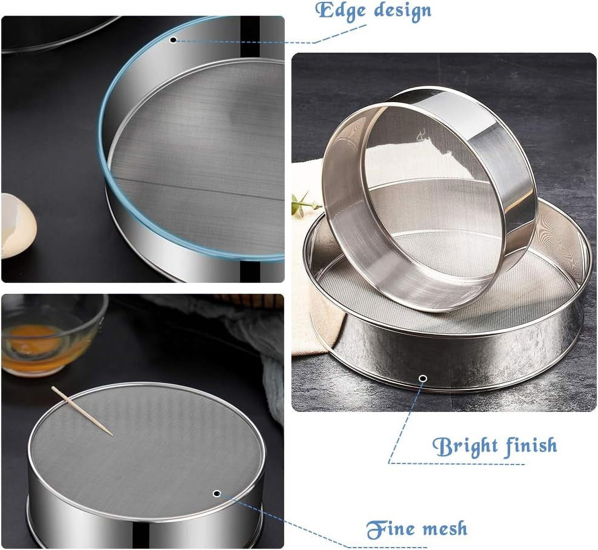 Mesh Sieve Stainless Steel Flour Sifter - 8 Inch 60 Mesh Fine Sieve For ...