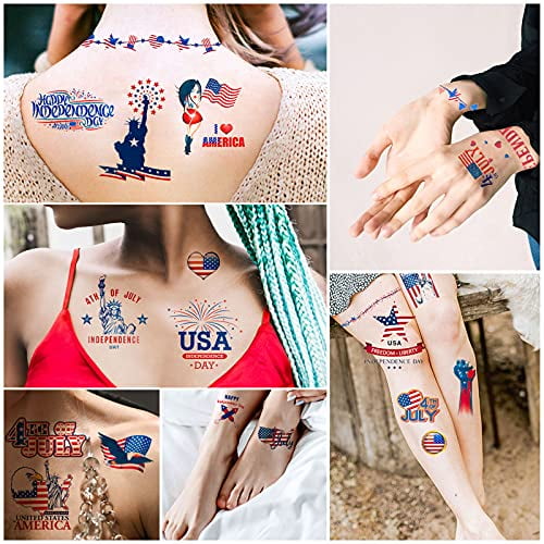 4th Of July Patriotic Tattoo 4th Of July Tatoos Of Women And Kids Independence Day Party Tattoos American Flag Red White Blue Design Used For Labor Day Memorial Day Party