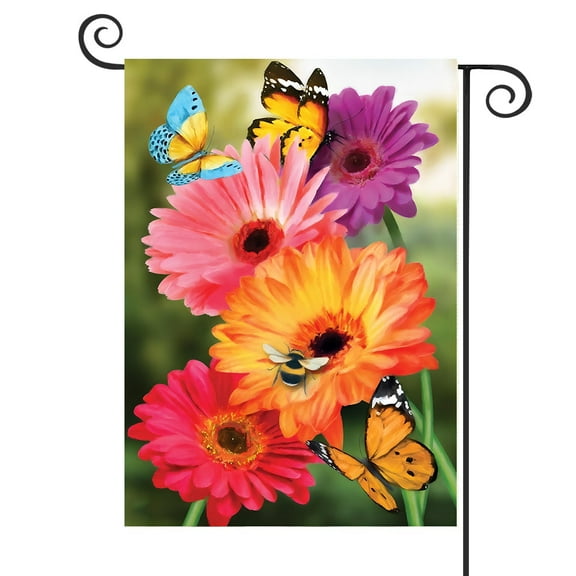 DMERBYL Garden Daisies Spring House Flag Butterflies Floral 12.5" x 18"