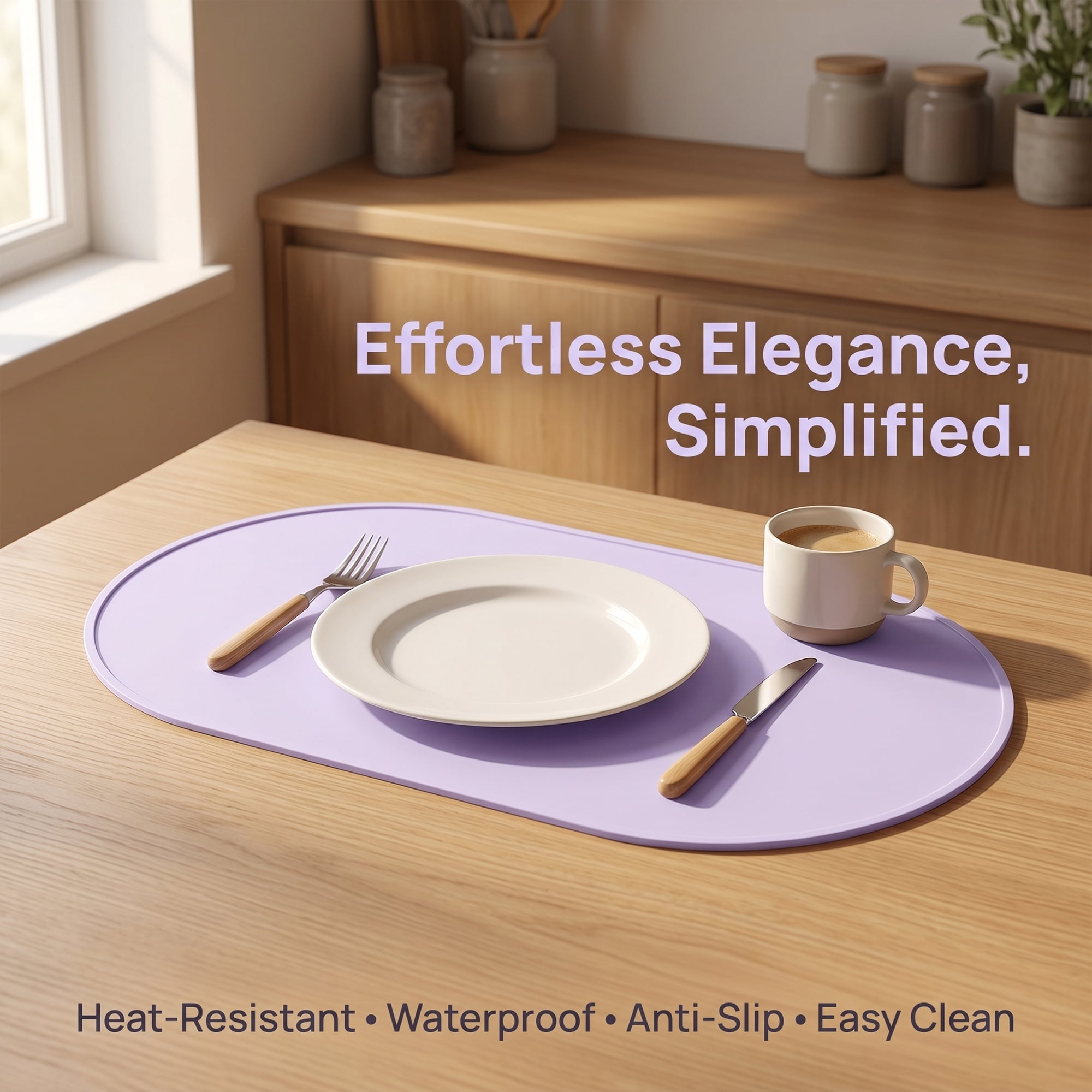 Unique Bargains 6 Pack Silicone Placemats for Kitchen Dining Table Decor Purple 21"x11"