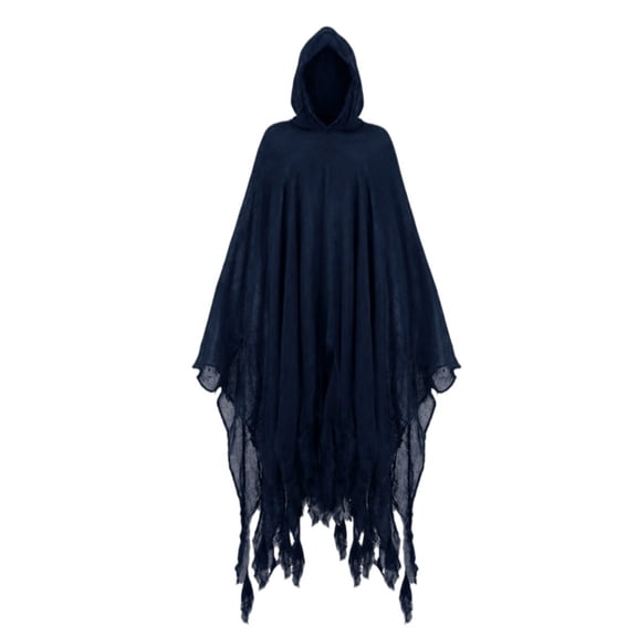 Adult Tattered Hooded Cape Distressed Ragged Poncho Creepy Short Cloak for Men Women Zombie Grim Reaper Witch Cosplay Spooky Halloween Costume Props