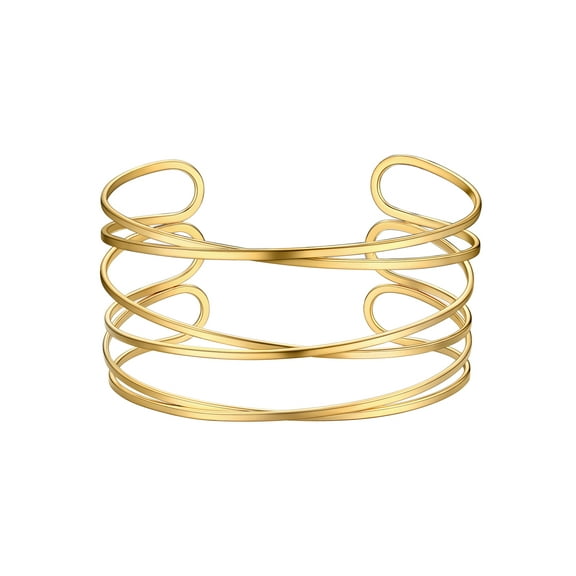 FOCALOOK Gold Plated Cuff Bracelet for Women, Chunky Hollow Wide Multi-layer Cross Wire Open Adjustable Bangle Bracelet Wrist Arm Cuffs Wrap Statement Jewelry Gift Party Prom