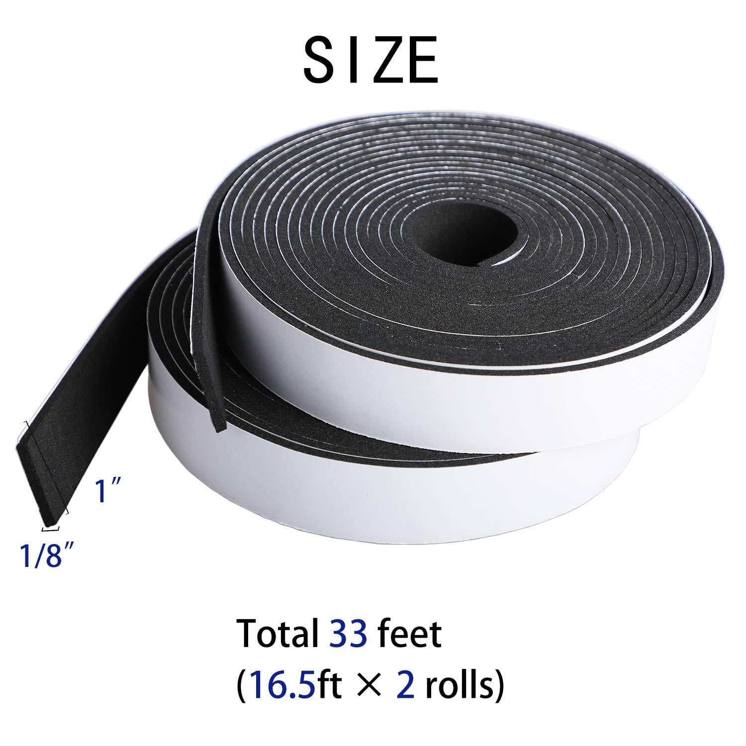 1 Inch Wide X 1//8 Inch Thick,Neoprene Weather Stripping High Density Foam Tape Seal for Doors and Windows Insulation,Total 33 Feet Long 16.5ft x 2 Rolls Foam Strips with Adhesive-2 Rolls