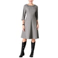 thumbnail image 1 of Vestido de mujer con cuello Peter Pan Inspire Chic, de 3/4 de manga, corte A, elegante, para usar en el trabajo, color gris, 1 of 5