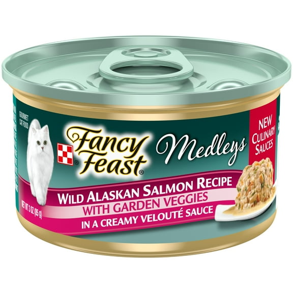 Fancy Feast High Protein Wet Cat Food, Medleys Wild Alaskan Salmon Recipe With Garden Veggies in Sauce, 3 oz. Can
