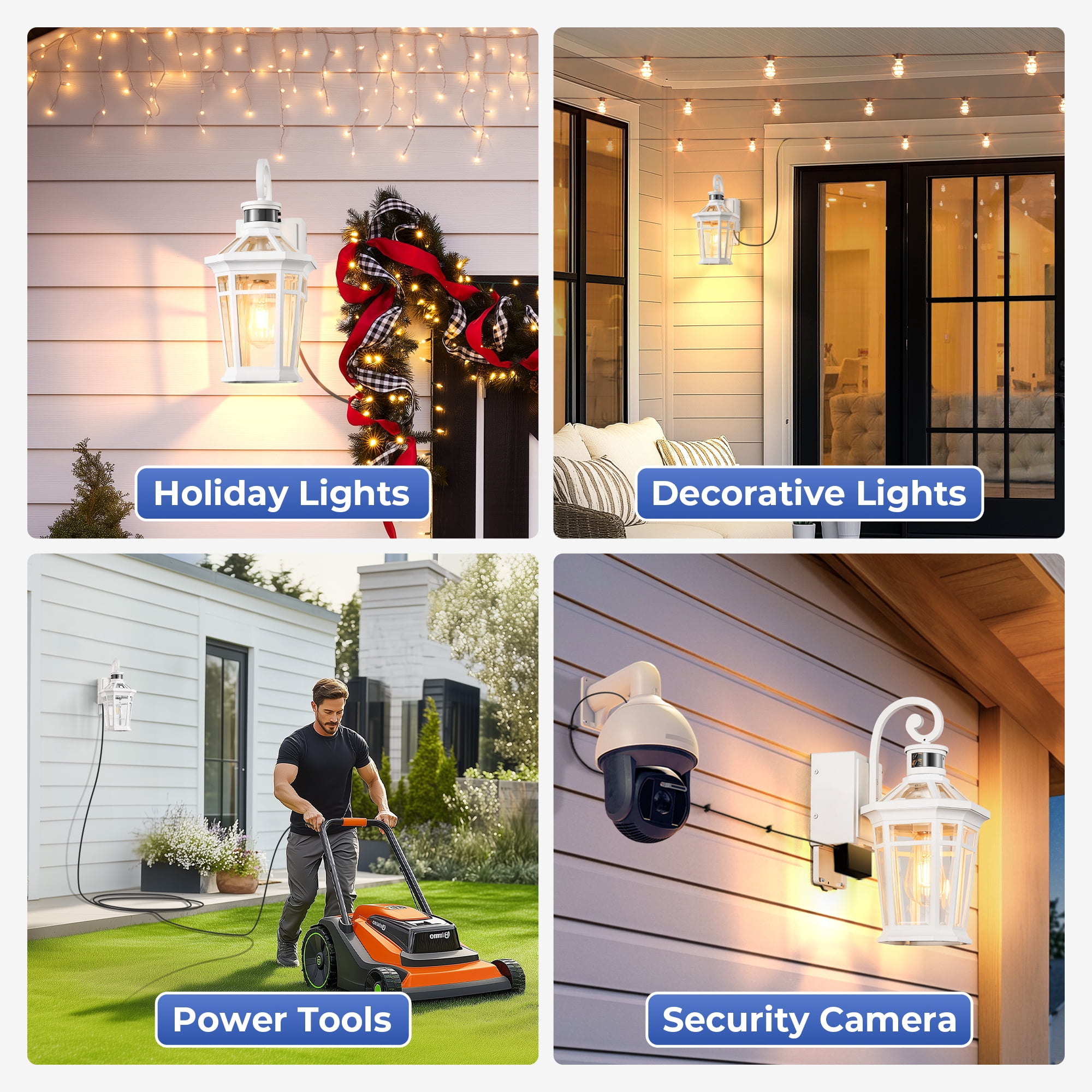 OPAIXS Motion Sensor Porch Light Outdoor with GFCI Outlet, White Exterior Lighting Fixtures with Outlet, Adjust Sensitivity Outdoor Wall Lantern with Beveled Glass, Waterproof, Anti-rustic