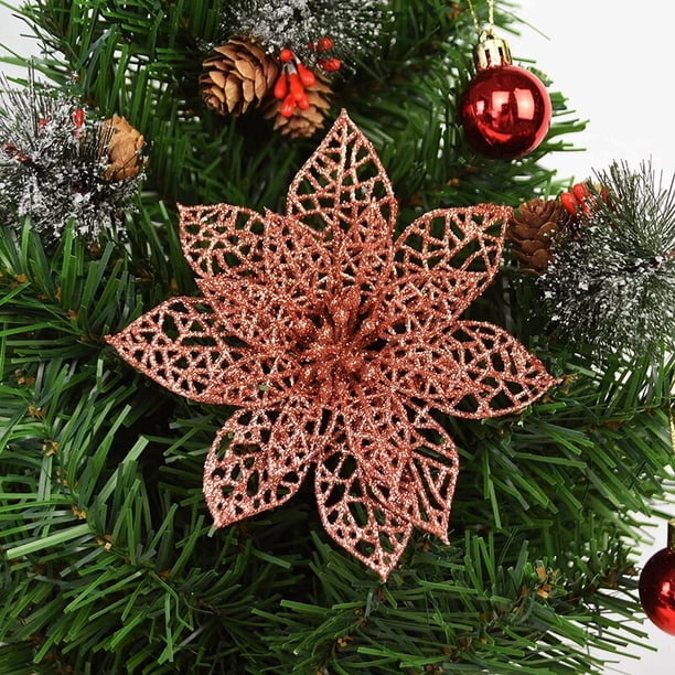 5 piezas de flores artificiales brillantes de Navidad decoración del árbol de Navidad para el hogar flores falsas adornos de Navidad decoración de fiesta de año nuevo