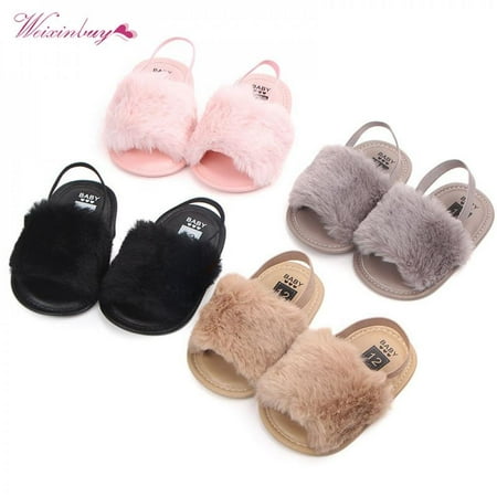

Elaydool Toddler Baby Girls Slippers Plush Slides with Elastic Back Strap Flats Sandals Infant Crib Princess Dress Moccasins