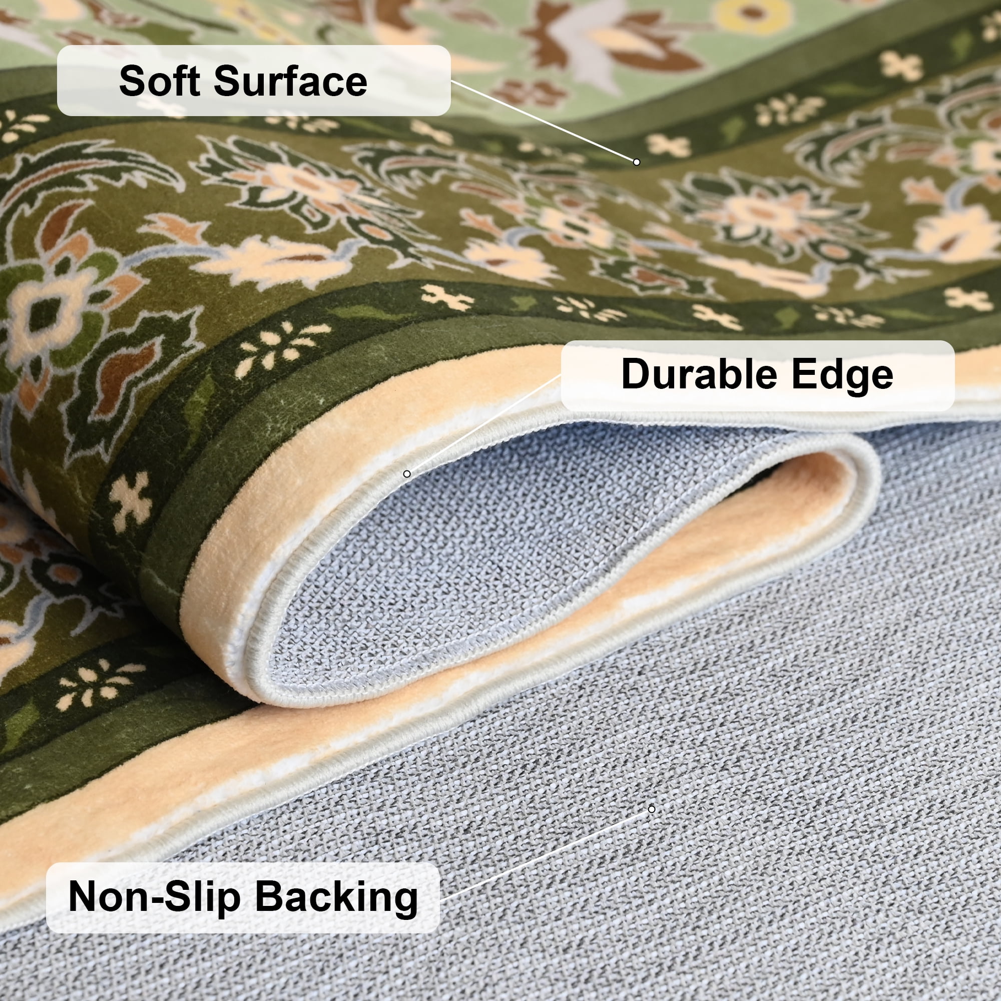 Pentantan 6'x9' Area Rugs for Living Room, Boho Vintage Soft Washable Rug with Non Slip Backing for Bedroom, Green