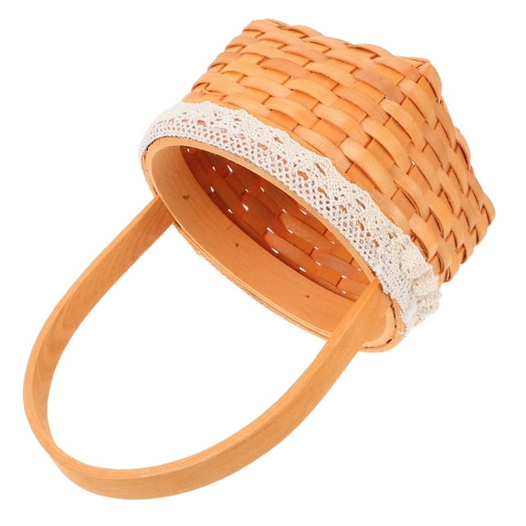 WHAMVOX Brown Wooden Flower Basket for Home Storage and Decoration with Handle 10.5 x 6.5 x 8 inches