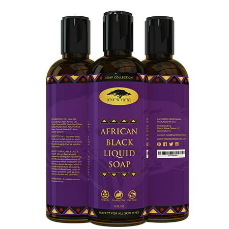 African Black Soap Liquid Body Wash with Coconut Oil and Shea Butter - Great Shampoo and Face Wash - Helps Clear Dry Skin, Acne, Eczema, Psoriasis - Organic African Black Soap from Ghana (8 (Best Liquid Bath Soap For Dry Skin)