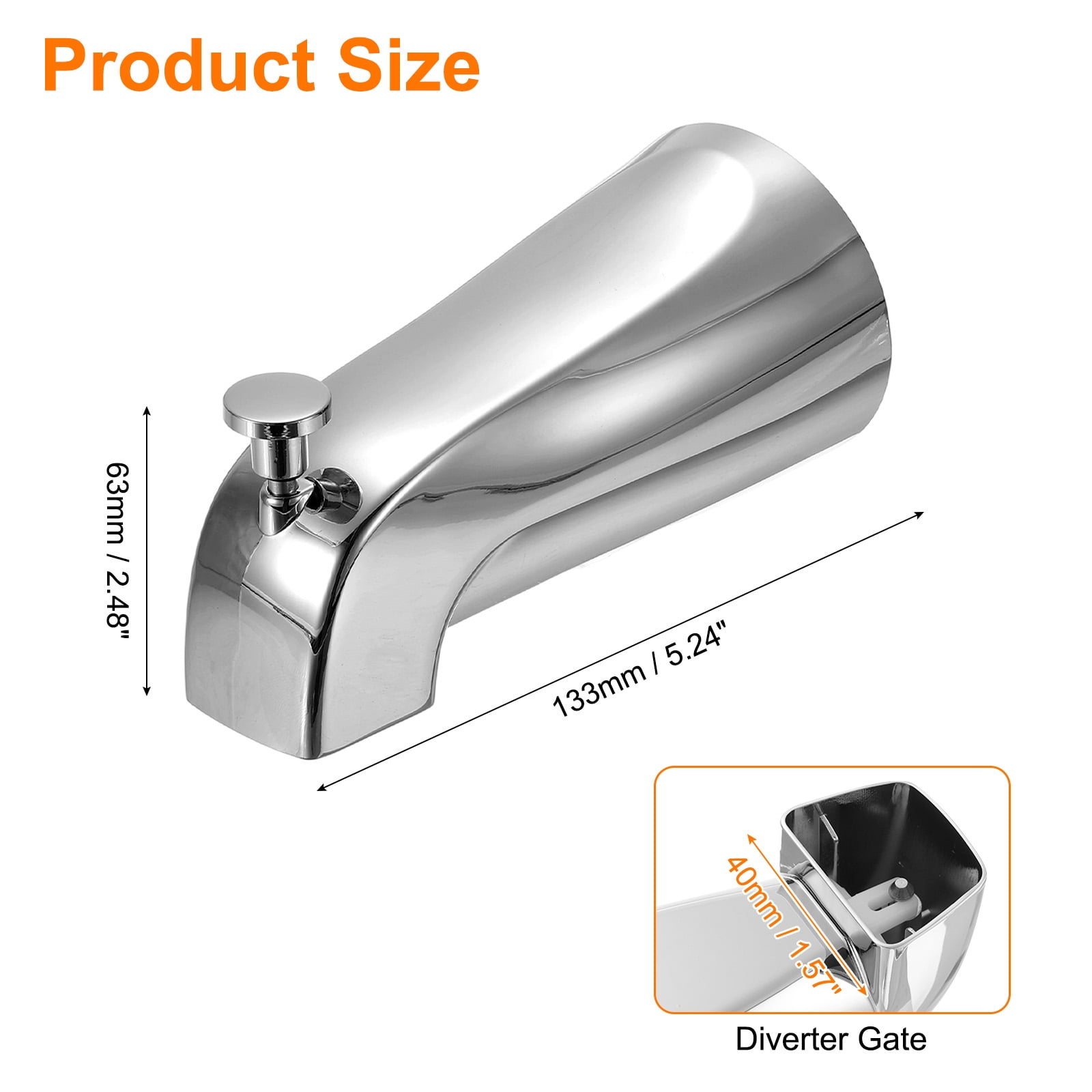 Uxcell Slip on Diverter Tub Spout, Zinc Alloy Bath Spout Bathtub Faucet with Pull-Up Diverter Faucet Cover for 1/2 Inch Water Tub for Bathroom Kitchen, Silver