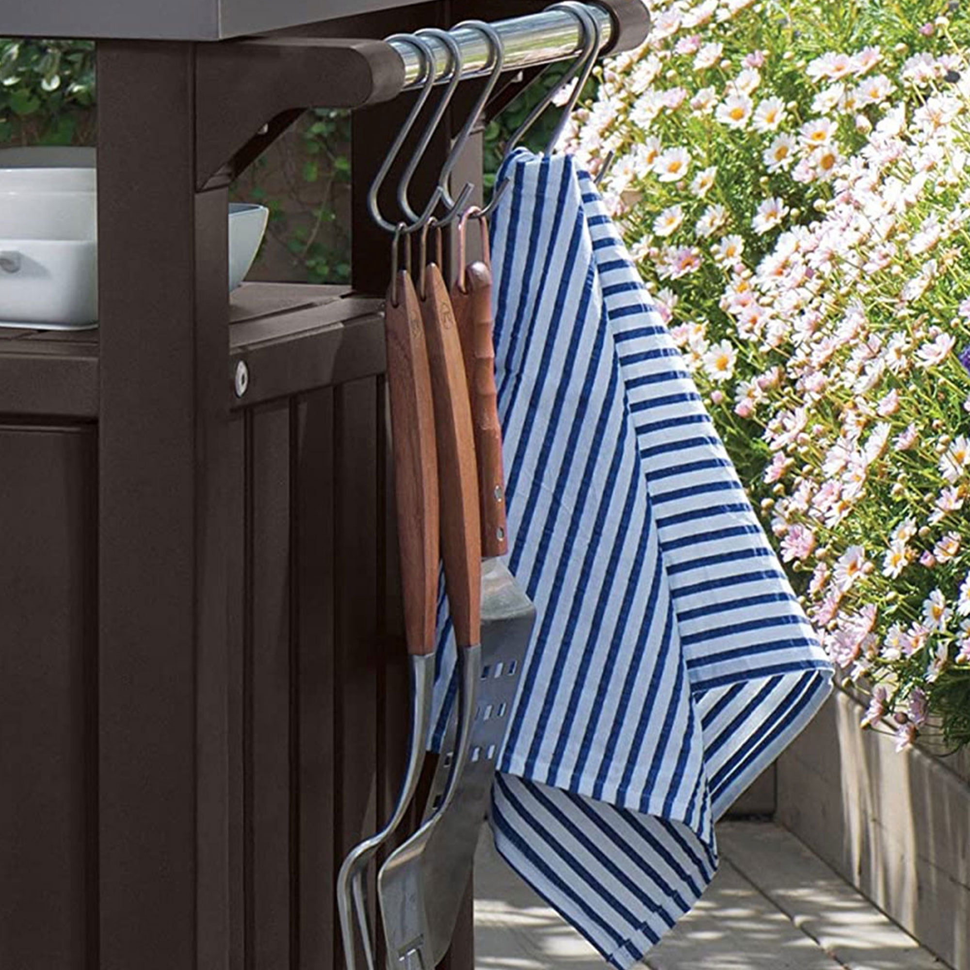 Keter Unity 40 Gallon Patio Storage Grilling Bar Cart, Brown (Set of 2)