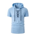 thumbnail image 5 of VBTAPA Men's Cotton Linen Outfits Short Sleeve Hooded Hippie Shirt and Cargo Shorts Casual Track Suit Sets Summer Beach Vacation Set Sky Blue XL, 5 of 8