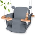 thumbnail image 1 of Columpio para bebés para exteriores, asiento seguro de lona y madera para interiores, columpio para bebés para niños pequeños, columpio para bebés para exteriores con cinturón de seguridad,, 1 of 7